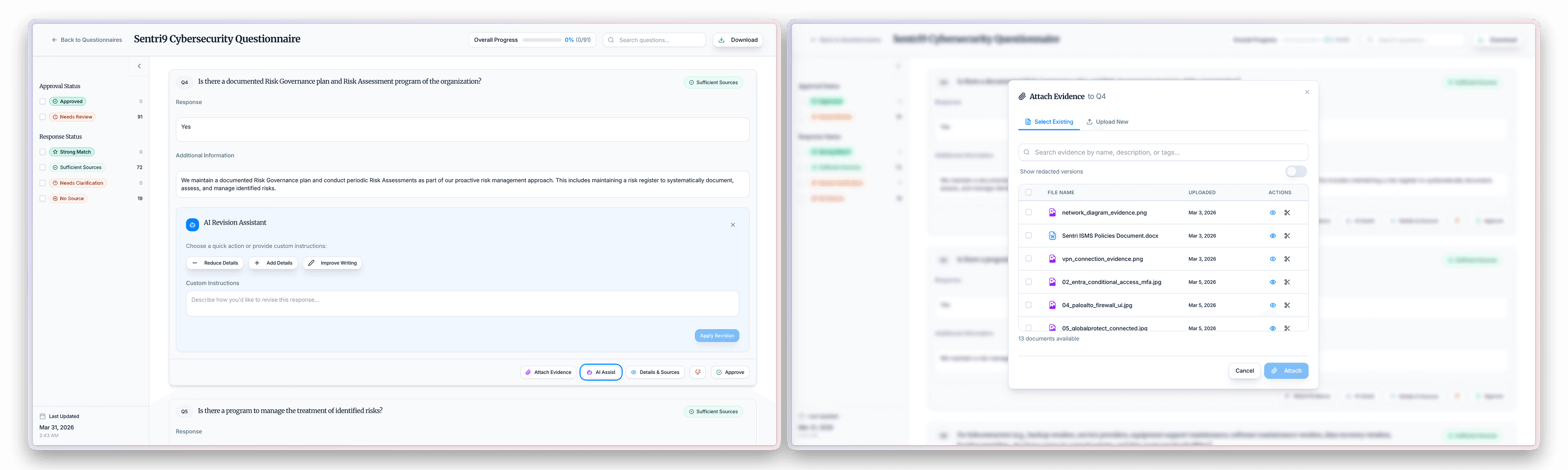 Dropdown AI revision assistant and popup modal