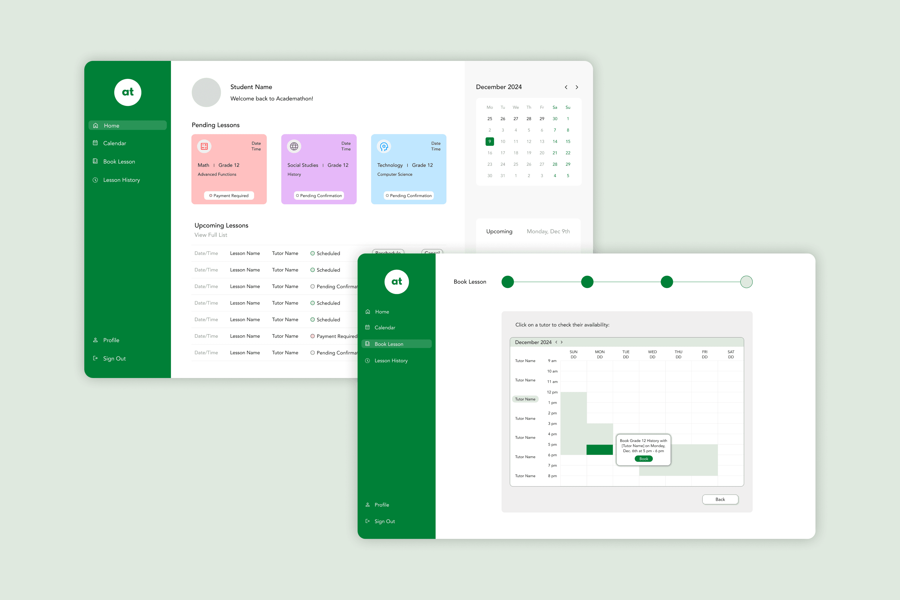 Academathon student dashboard