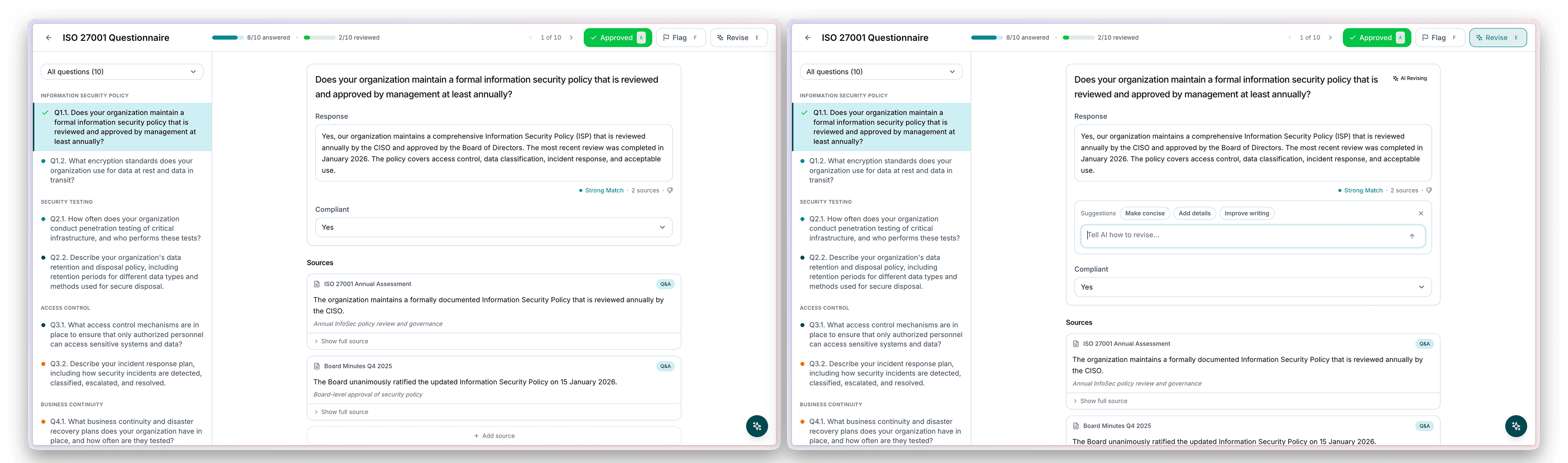 Updated single-question focus view